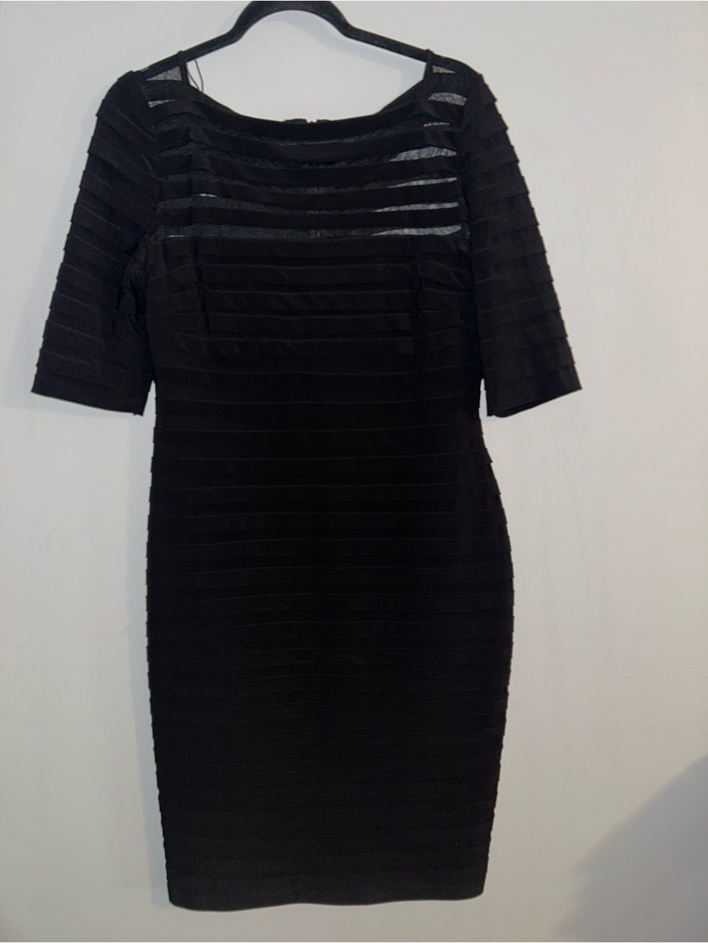 Simply Liliana Black Sheer-Striped Midi Dress